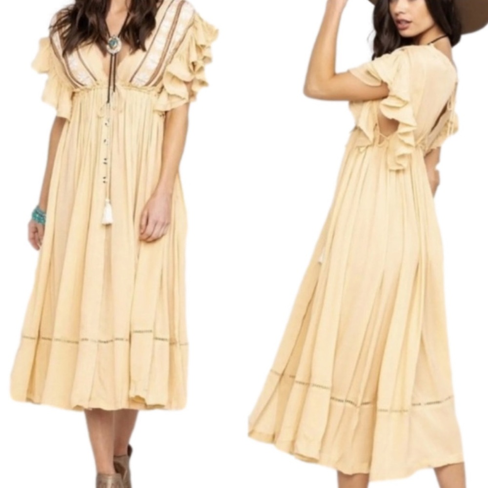 Free People Yellow/Cream Boho Flowy Dress